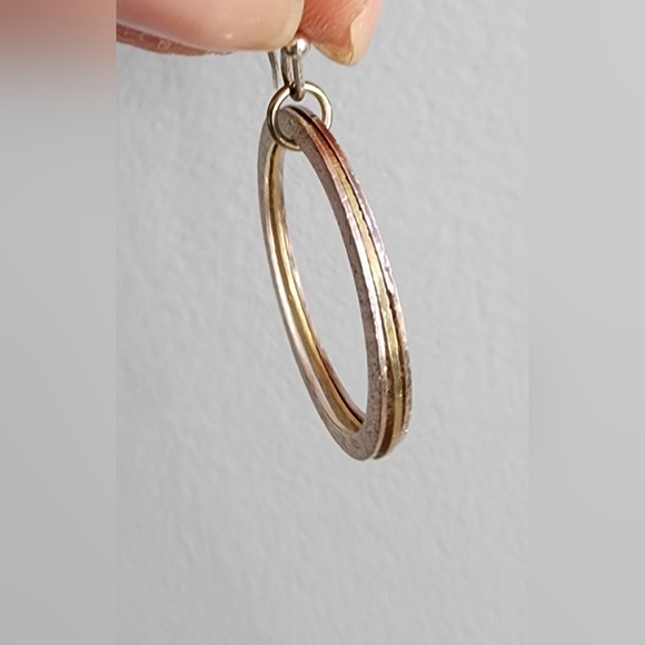 Set of 2, 925 silver hoops, 925 dangly 2-tone earrings - Picture 6 of 8